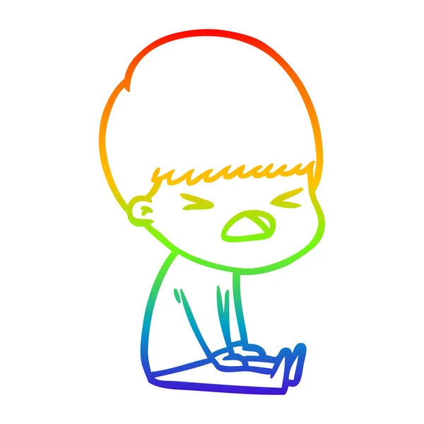 Rainbow gradient linje ritning tecknad stressad man — Stock vektor