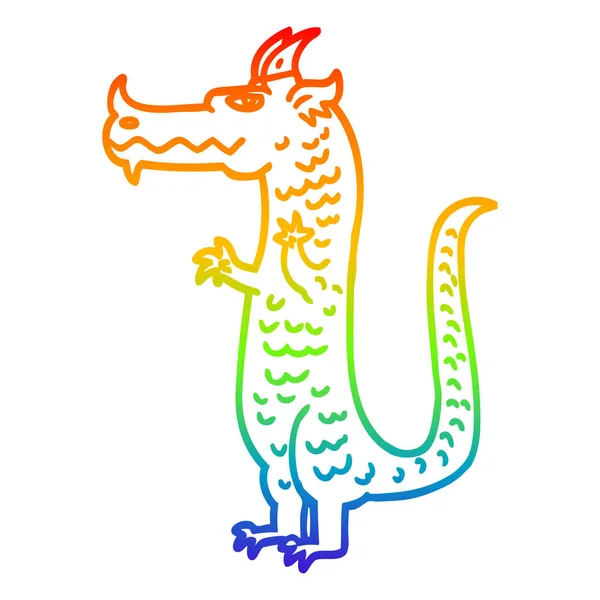 Regenboog gradiënt lijntekening cartoon draak — Stockvector