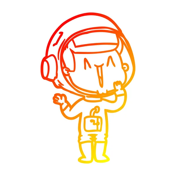 Warme gradiënt lijntekening lachende cartoon astronaut — Stockvector