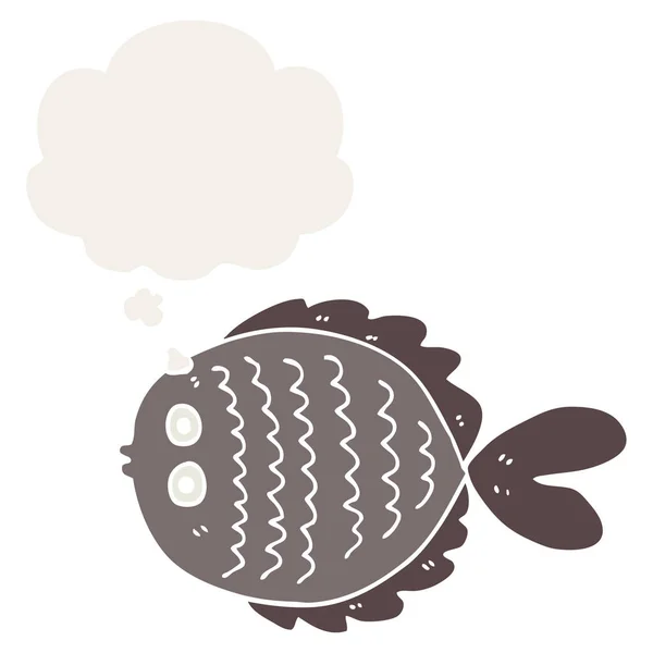 Kreskówka płaskie ryby i myśli bańka w stylu retro — Wektor stockowy