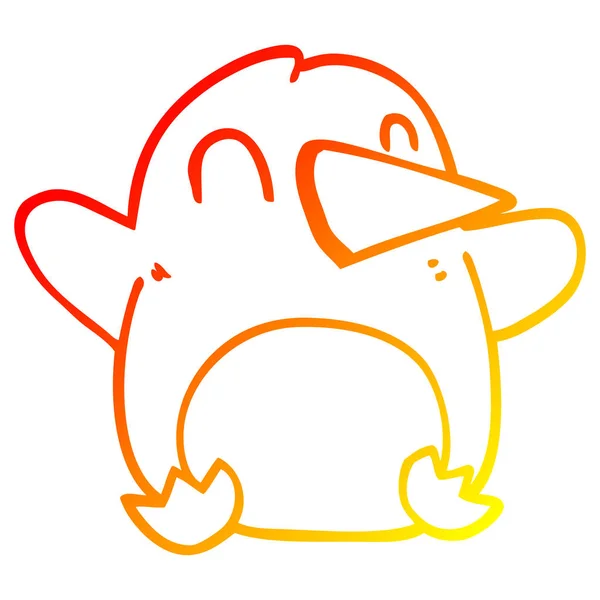 Warme kleurovergang lijntekening cartoon kerst pinguïn — Stockvector
