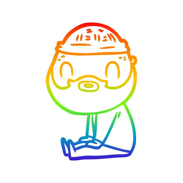 Arco iris gradiente línea dibujo dibujos animados barbudo hombre — Vector de stock