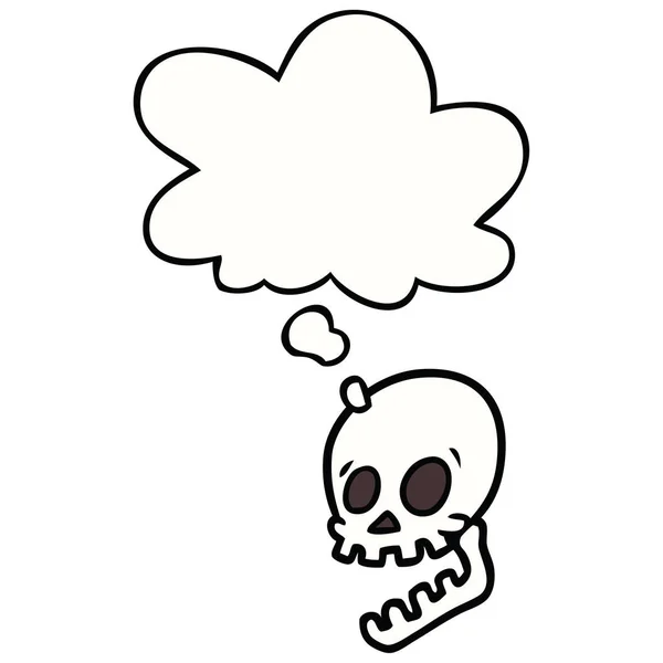 Gülen kafatası karikatür ve düşünce balonu — Stok Vektör
