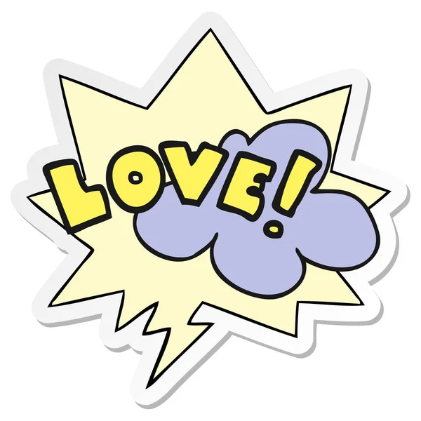 Cartoon woord liefde en toespraak bubble sticker — Stockvector