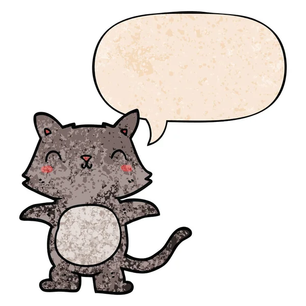 Chat dessin animé et bulle de la parole dans le style de texture rétro — Image vectorielle