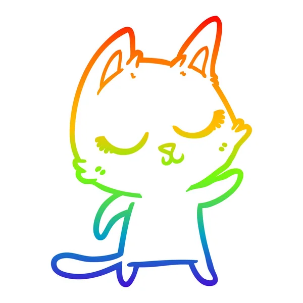 Arco iris gradiente línea dibujo tranquilo dibujos animados gato — Vector de stock