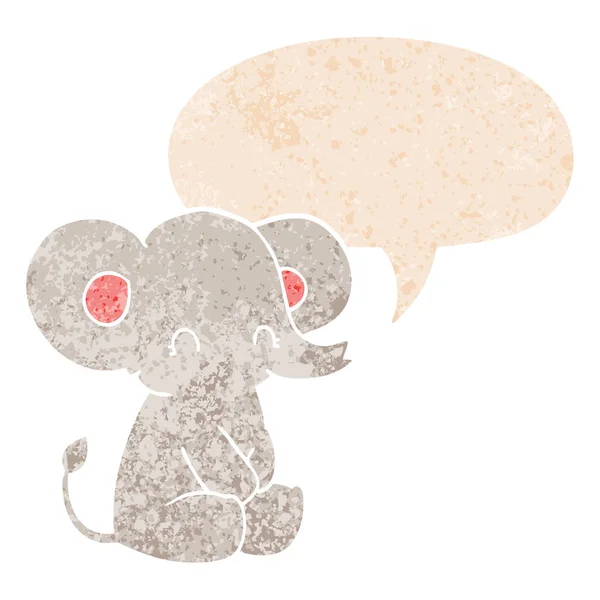 Elefante de dibujos animados lindo y burbuja del habla en estilo texturizado retro — Archivo Imágenes Vectoriales