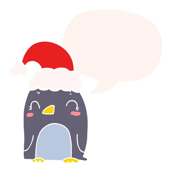 Niedlicher Weihnachtspinguin und Sprechblase im Retro-Stil — Stockvektor