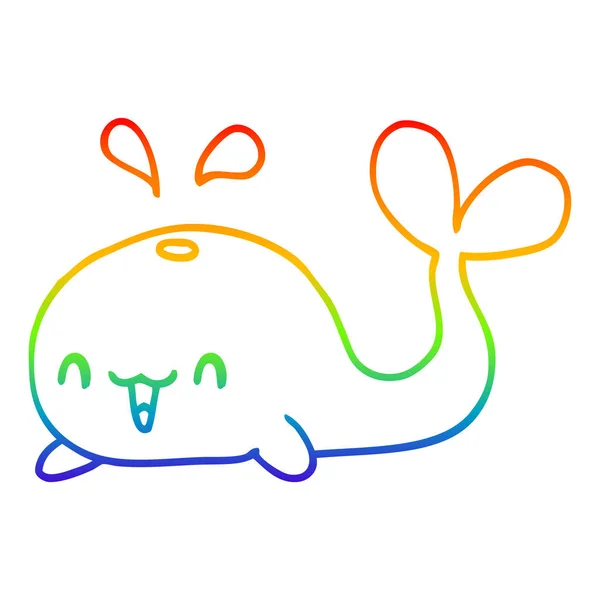 Linea gradiente arcobaleno disegno cartone animato balena felice — Vettoriale Stock
