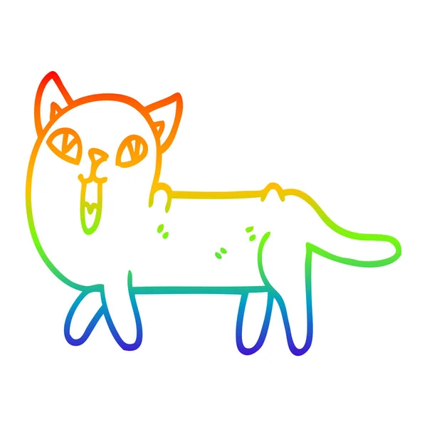 Regenbogen-Gradienten-Linie Zeichnung Karikatur lustige Katze — Stockvektor