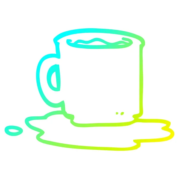 Kalte Gradientenlinie Zeichnung Karikatur der verschütteten Tasse Tee — Stockvektor