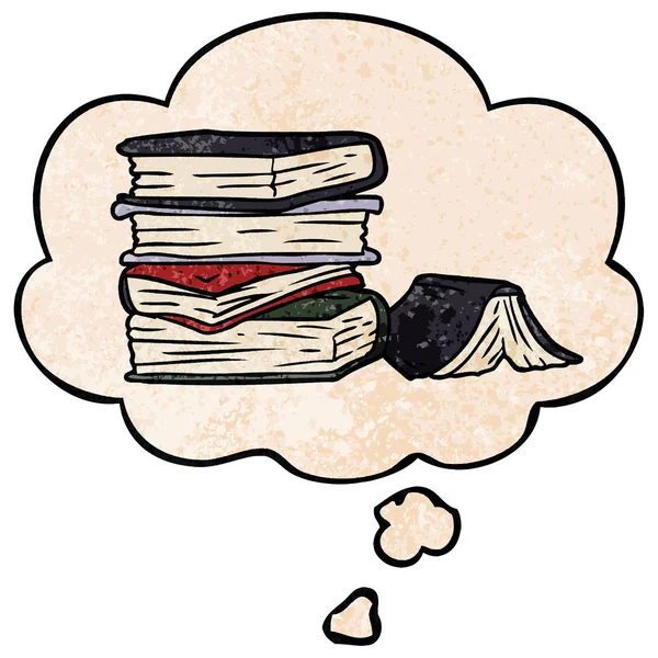 Καρτούν σωρός από βιβλία και φούσκα σκέψης σε γκραντζ υφή Patte — Διανυσματικό Αρχείο