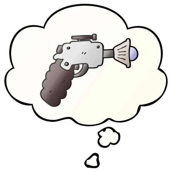 Cartoon ray gun and thought bubble in smooth gradient style — Stock Vector