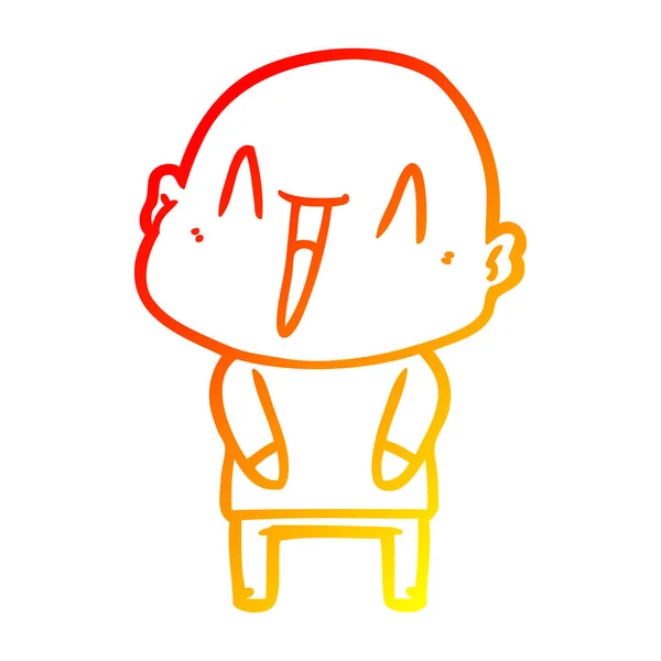 温暖的渐变线绘制快乐卡通秃头男人 — 图库矢量图片