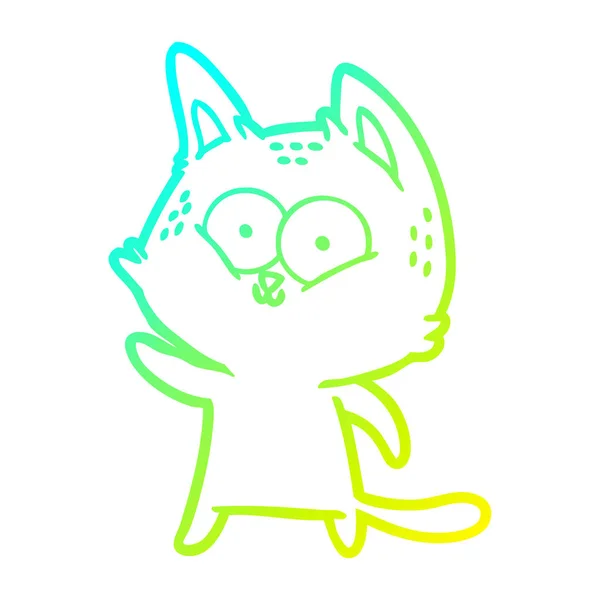 Línea de gradiente frío dibujo dibujos animados gato saludando — Archivo Imágenes Vectoriales