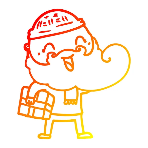 Sıcak degrade çizgi noel p tutan mutlu sakallı adam çizim — Stok Vektör