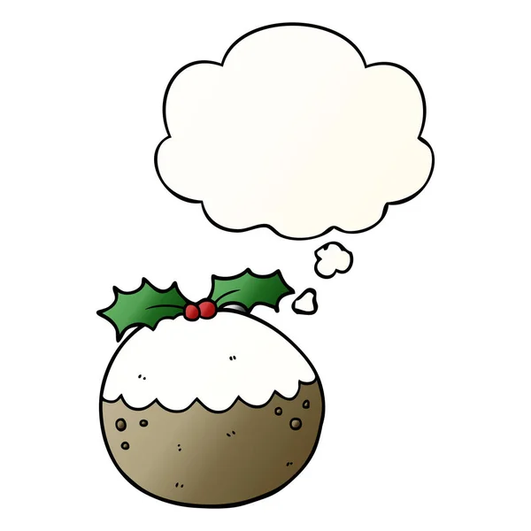 Pudding de Noël dessin animé et bulle de pensée en dégradé lisse — Image vectorielle
