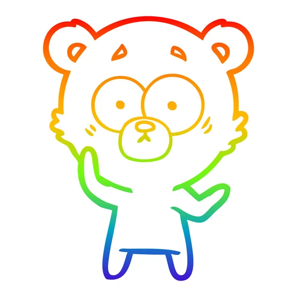 Rainbow gradient ligne dessin surpris ours dessin animé — Image vectorielle