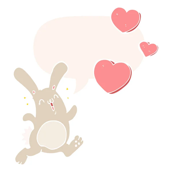 Lapin dessin animé dans l'amour et la bulle de la parole dans le style rétro — Image vectorielle