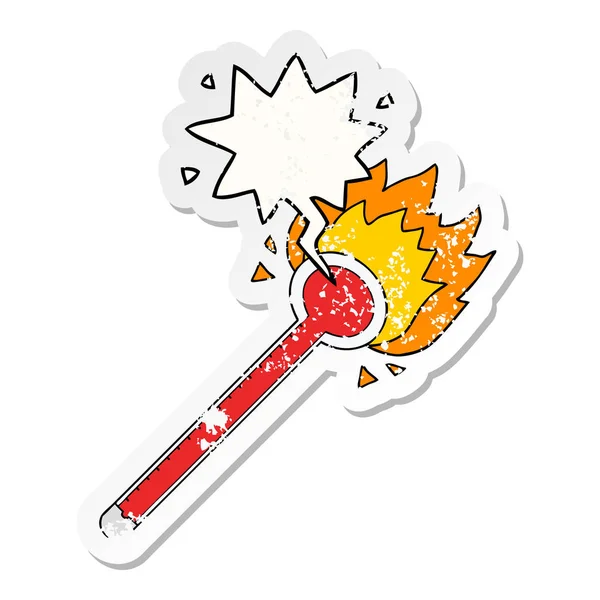 Cartoon thermometer en toespraak bubble noodlijdende sticker — Stockvector