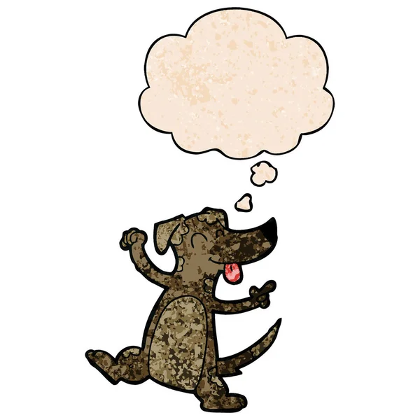 Dibujos animados perro bailarín y burbuja de pensamiento en patrón de textura grunge — Archivo Imágenes Vectoriales
