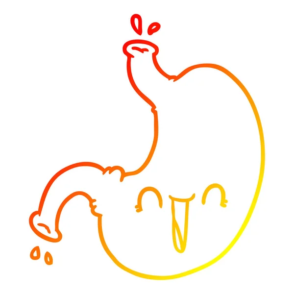 Línea de gradiente caliente dibujo dibujos animados estómago feliz — Vector de stock