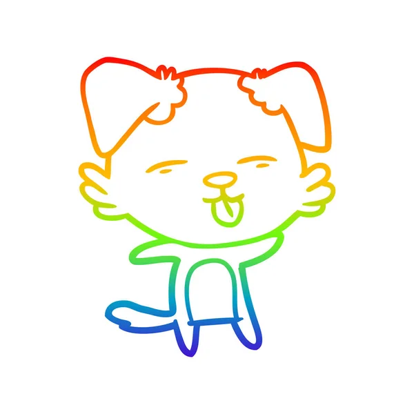 Arco iris gradiente línea dibujo dibujos animados perro sobresaliendo lengua — Vector de stock