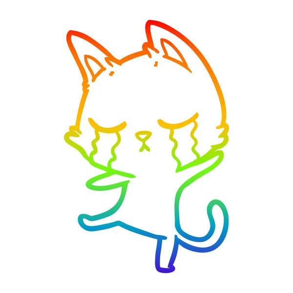 Arco iris gradiente línea dibujo llorando dibujos animados gato realizar un da — Vector de stock