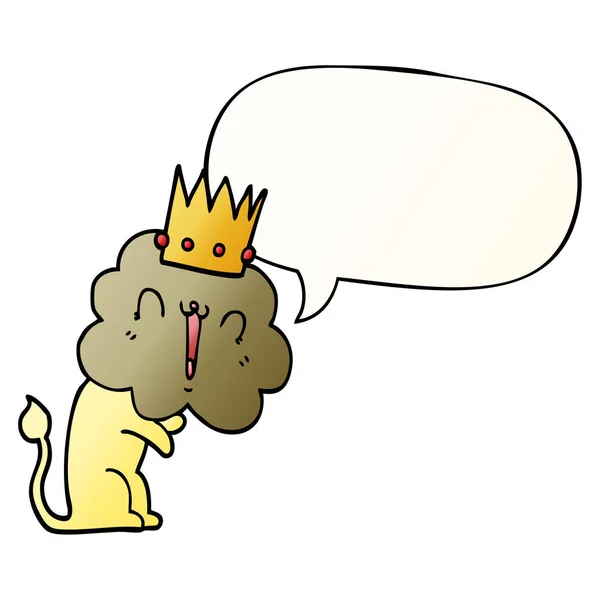Cartoon Leeuw en kroon en toespraak bubble in gladde gradiënt styl — Stockvector