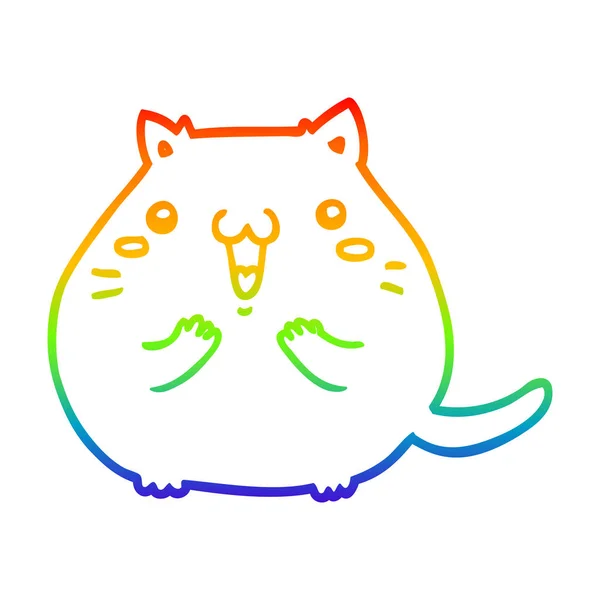 Rainbow gradient line drawing happy cartoon cat — Stock Vector