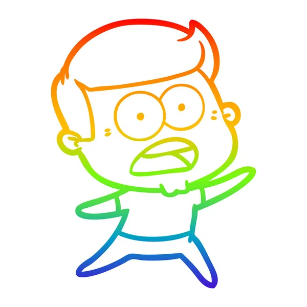 Rainbow gradient ligne dessin dessin animé choqué homme — Image vectorielle