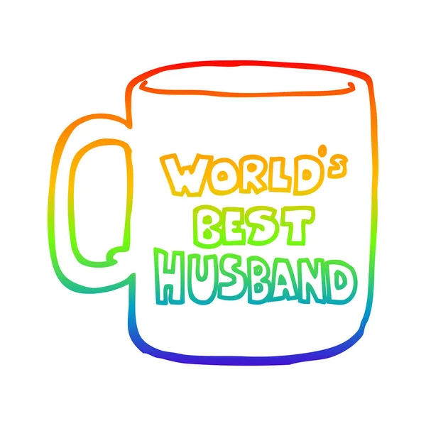 Rainbow gradient line drawing worlds best husband mug — Stock Vector