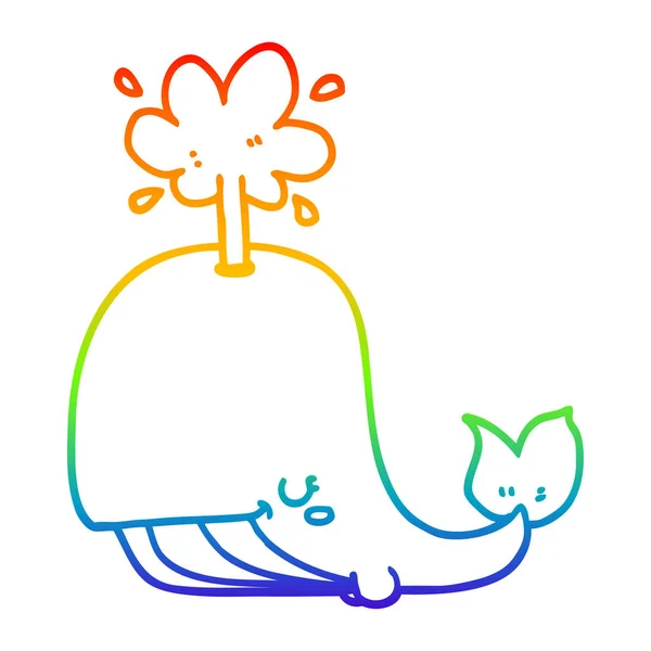 Regenboog gradiënt lijntekening cartoon walvis — Stockvector