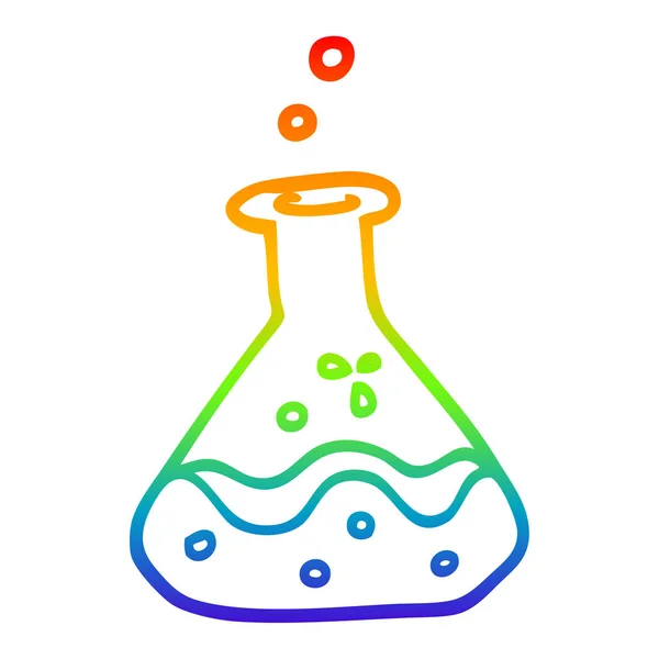 무지개 그라데이션 라인 그리기 만화 화학 병 — 스톡 벡터