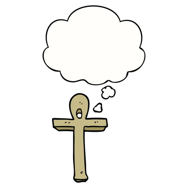 Karikatür ankh sembolü ve düşünce balonu — Stok Vektör