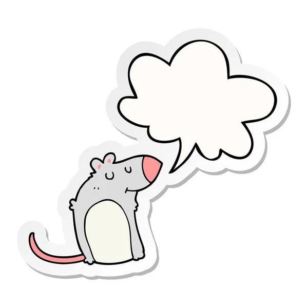 Desenho animado gordura rato e fala bolha adesivo — Vetor de Stock
