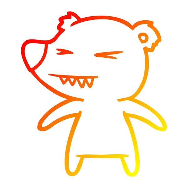 Linea gradiente caldo disegno arrabbiato orso cartone animato — Vettoriale Stock