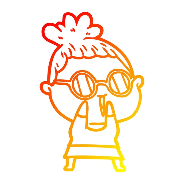 眼鏡をかけている漫画恥ずかしがり屋の女性を描く暖かいグラデーションライン — ストックベクタ