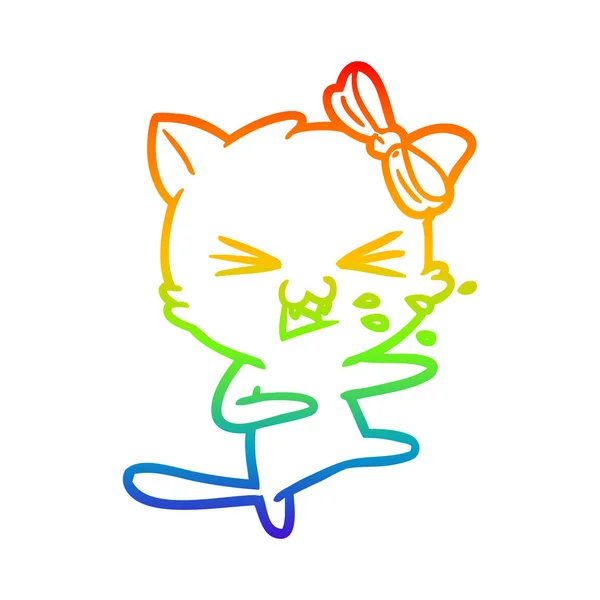 Радужная градиентная линия рисования мультяшной кошки — стоковый вектор
