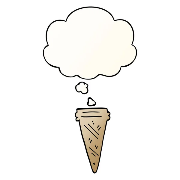Kreslený kužel zmrzliny a myšlenková bublina v hladkém sklonu — Stockový vektor