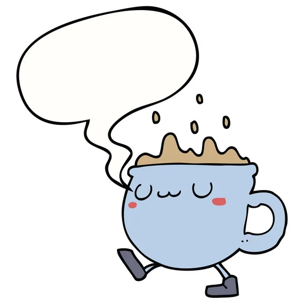 Karikatür kahve fincanı yürüyüş ve konuşma balonu — Stok Vektör