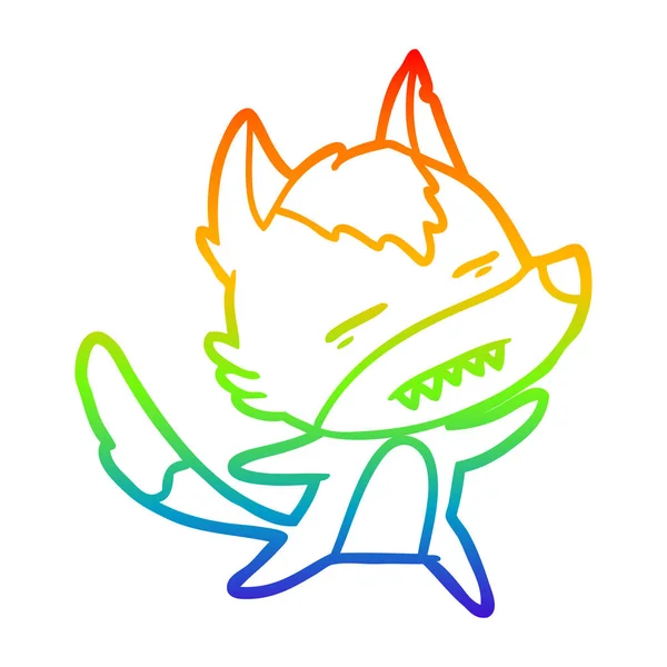 Regenboog gradiënt lijntekening cartoon Wolf tonen tanden terwijl — Stockvector