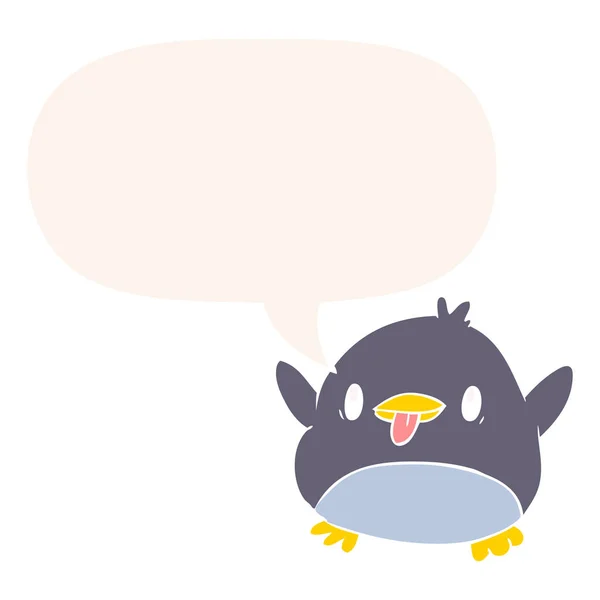 Милий мультяшний пінгвін і мовна бульбашка в ретро-стилі — стоковий вектор