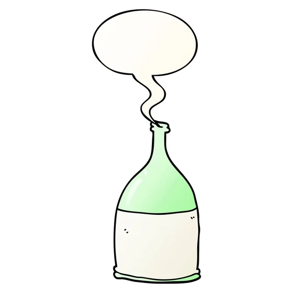 Botella de dibujos animados y burbuja del habla en estilo gradiente suave — Archivo Imágenes Vectoriales