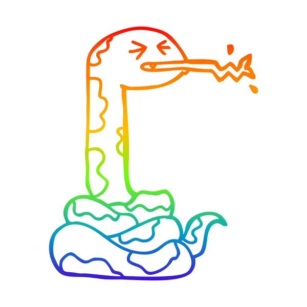 Радужная градиентная линия рисует мультяшную шипящую змею — стоковый вектор