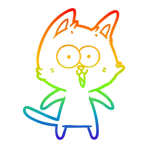 Linea gradiente arcobaleno disegno divertente cartone animato gatto — Vettoriale Stock