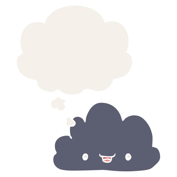 Happy cartoon cloud and thought bubble in retro style — Stock Vector