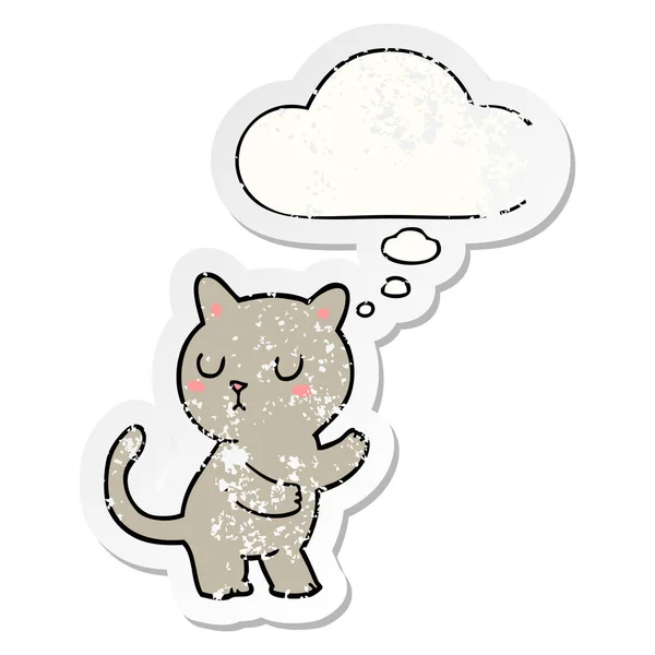 Desenho animado gato e pensamento bolha como um adesivo usado angustiado —  Vetores de Stock