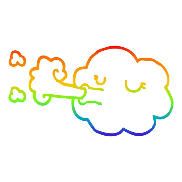 Regenboog gradiënt lijntekening cartoon wolk blazen een Gale — Stockvector