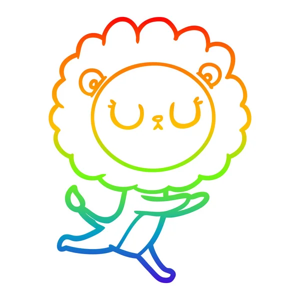 Regenboog gradiënt lijntekening cartoon Running Lion — Stockvector